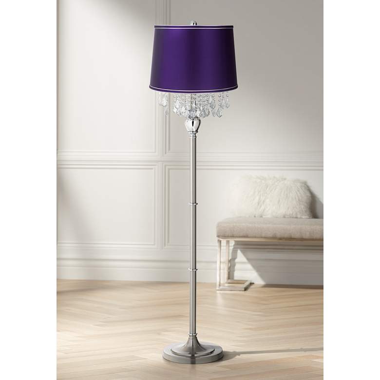 Image 1 360 Lighting Crystals 62 1/2" Purple and Brushed Nickel Floor Lamp