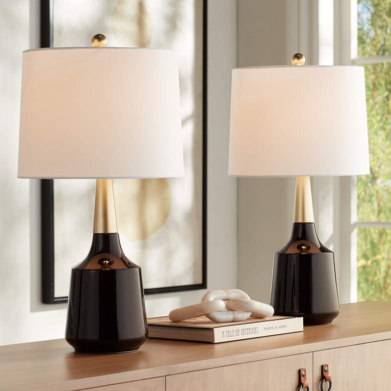 Image 1 360 Lighting Cutlass Gold and Black Modern Ceramic Table Lamps Set of 2