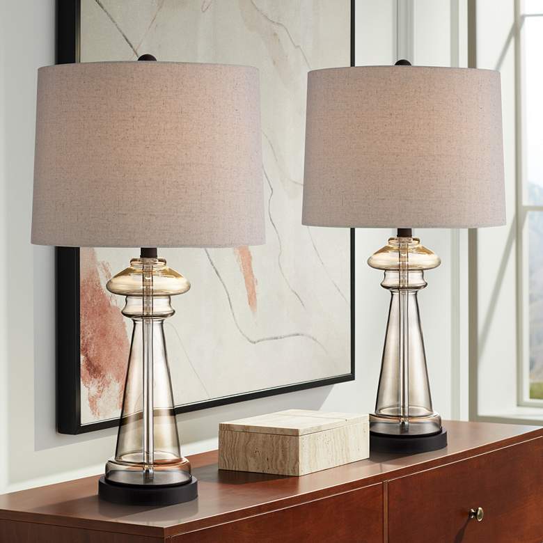 Image 1 360 Lighting Dalia 27" Champagne Glass Table Lamps Set of 2