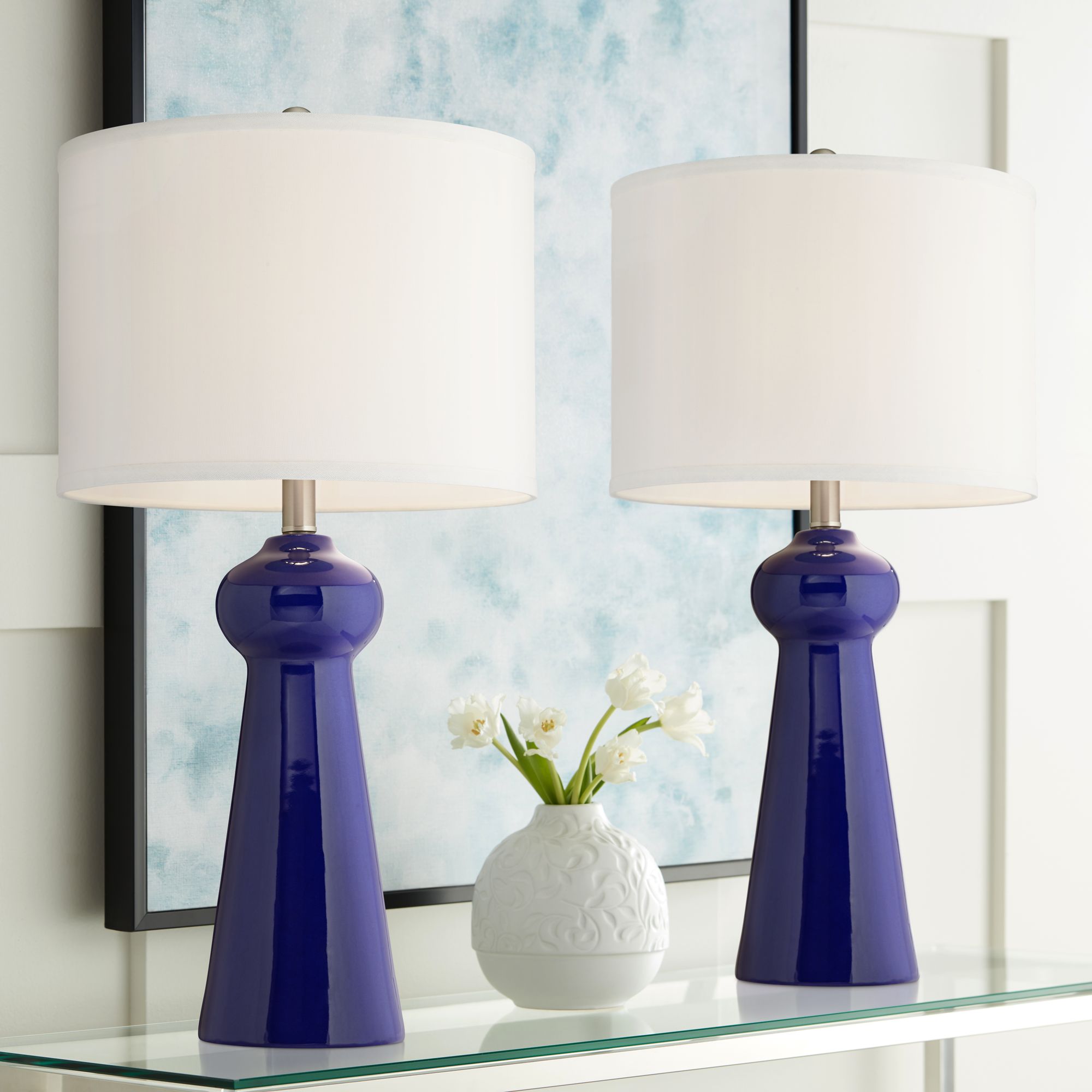 360 Lighting Damon Blue Ceramic Modern Coastal Table Lamps Set of 2