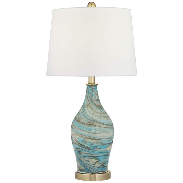 Image 2 360 Lighting Darren 26" Blue Swirl Modern Art Glass Table Lamp