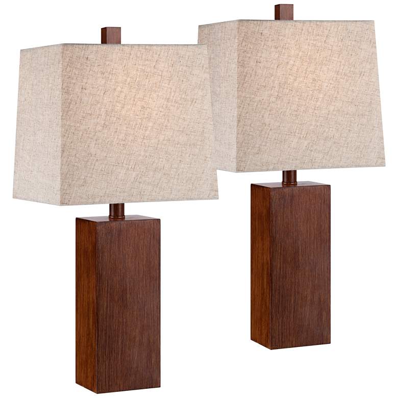 Image 2 360 Lighting Darryl 23" Wood Finish Rectangular Table Lamps Set of 2