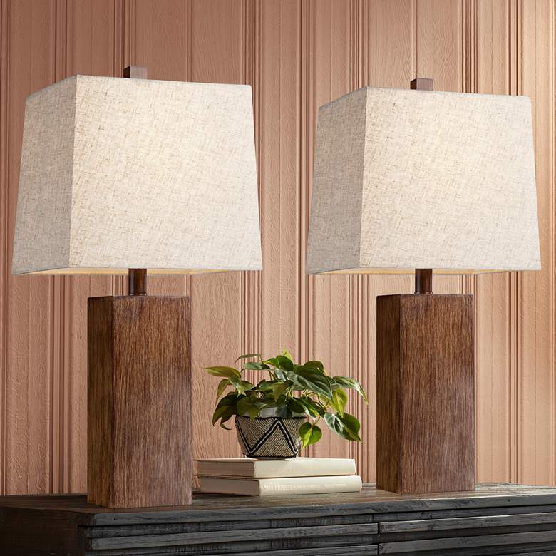 Image 1 360 Lighting Darryl 23" Wood Finish Rectangular Table Lamps Set of 2