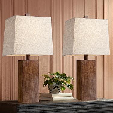360 Lighting Darryl 23" Wood Finish Rectangular Table Lamps Set of 2