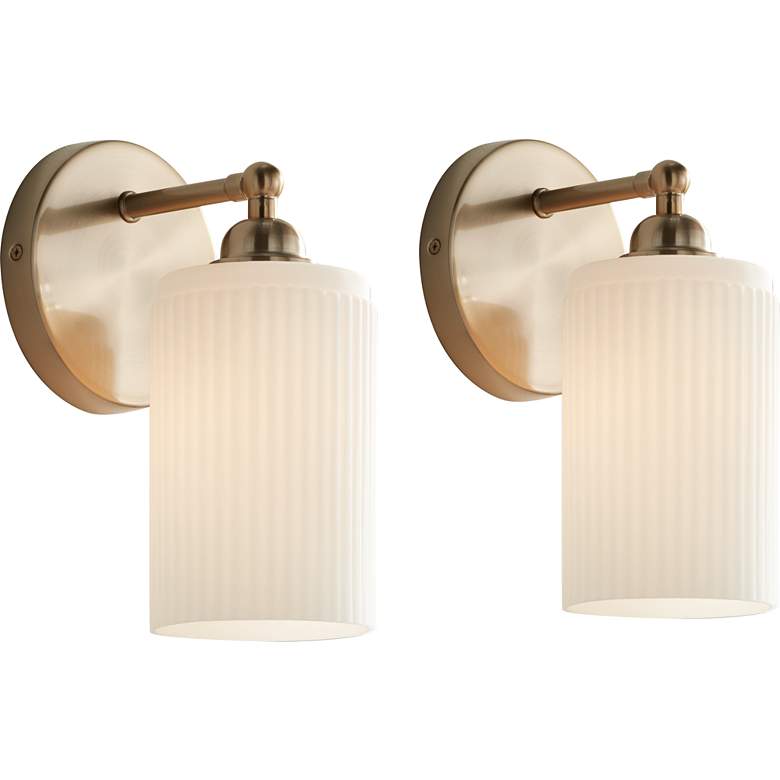 Image 2 360 Lighting David 9 1/2" High Gold and White Glass Sconces Set of 2