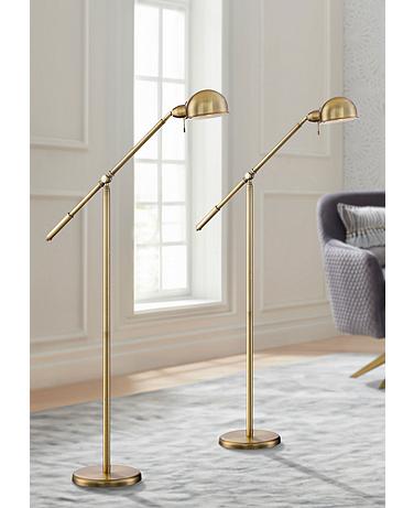 360 Lighting Dawson Adjustable Height Brass Pharmacy Floor Lamps Set of 2