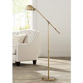 Image2 of 360 Lighting Dawson Antique Brass Adjustable Boom Arm Pharmacy Floor Lamp