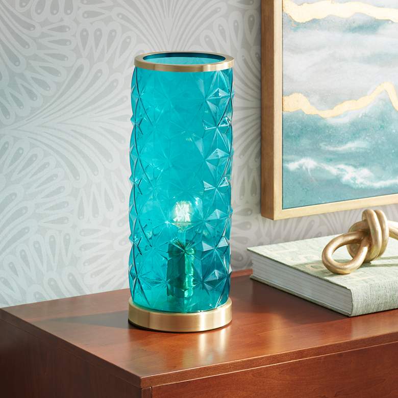 Image 1 360 Lighting Dayton 15.25" High Teal Blue Glass Accent Table Lamp