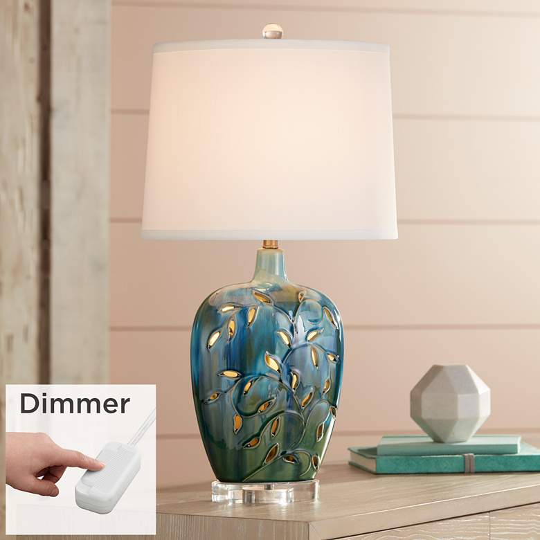 Image 1 360 Lighting Devan 24 1/2" Blue Ceramic Night Light Lamp with Dimmer