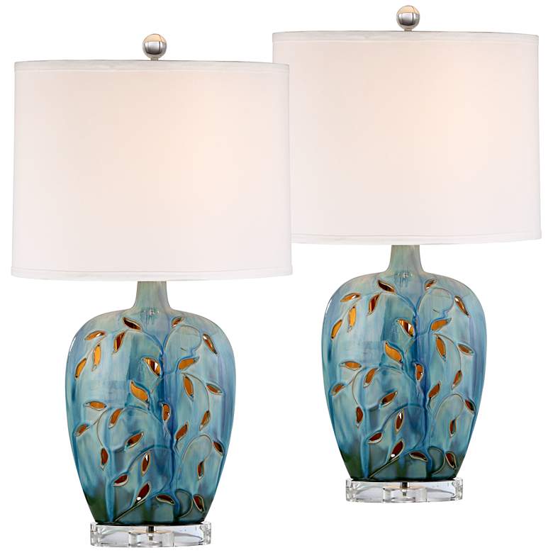 Image 2 360 Lighting Devan Vines Blue Ceramic Night Light Table Lamps Set of 2