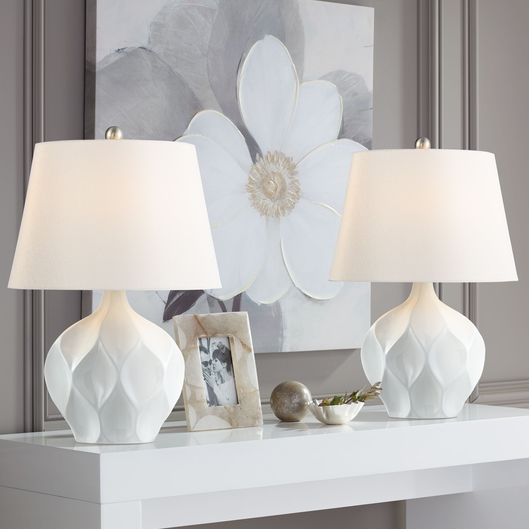 360 Lighting Dobbs White Ceramic Modern Accent Table Lamps Set of 2