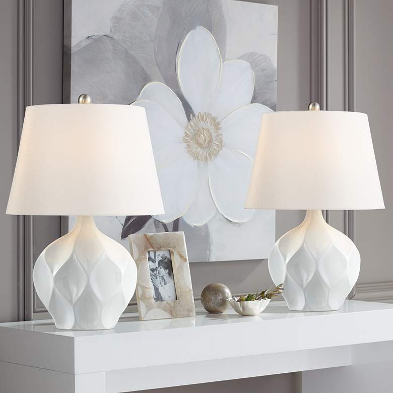 Image 1 360 Lighting Dobbs White Ceramic Modern Accent Table Lamps Set of 2