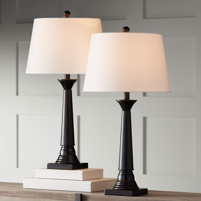 Image 2 360 Lighting Dolbey 28 inch Black Bronze Column Table Lamps Set of 2