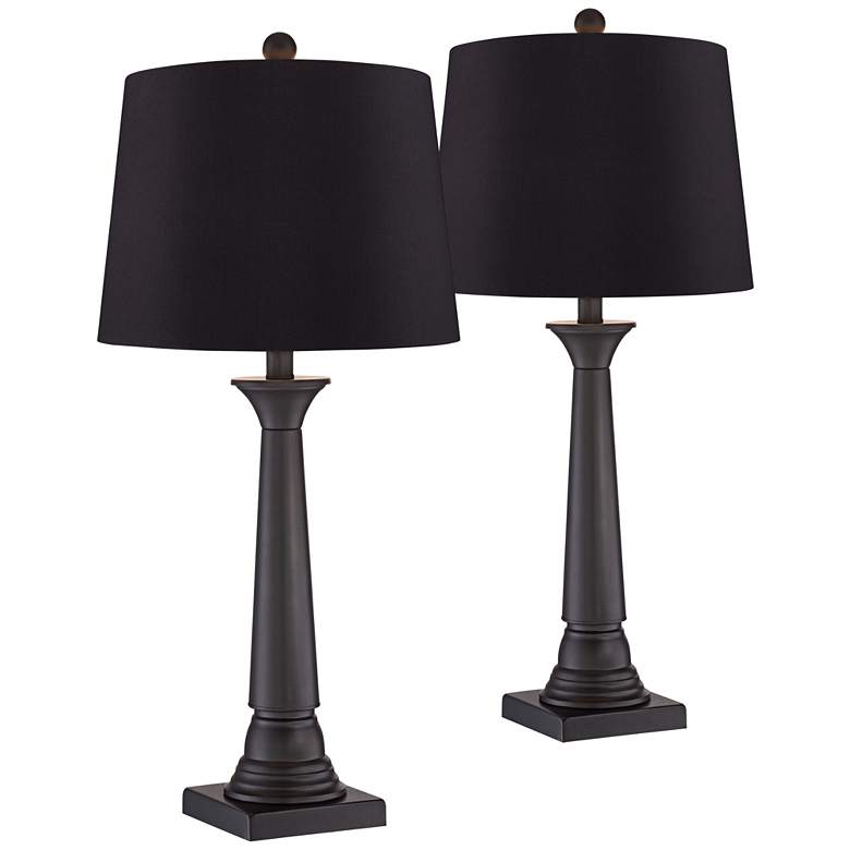 Image 1 360 Lighting Dolbey 28" Bronze Column Black Shade Table Lamps Set of 2