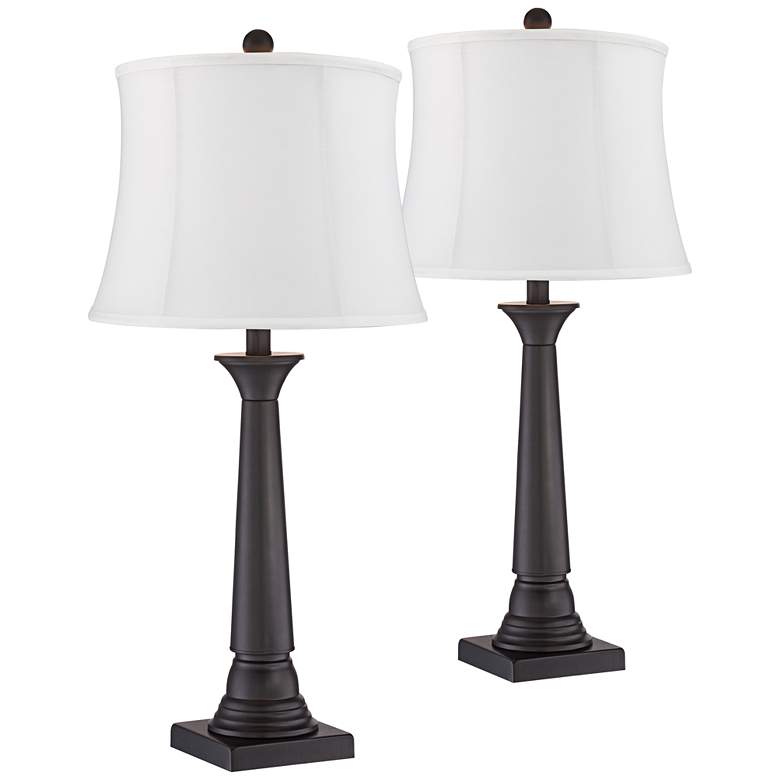 Image 1 360 Lighting Dolbey 28 inch Bronze Column White Shade Table Lamps Set of 2