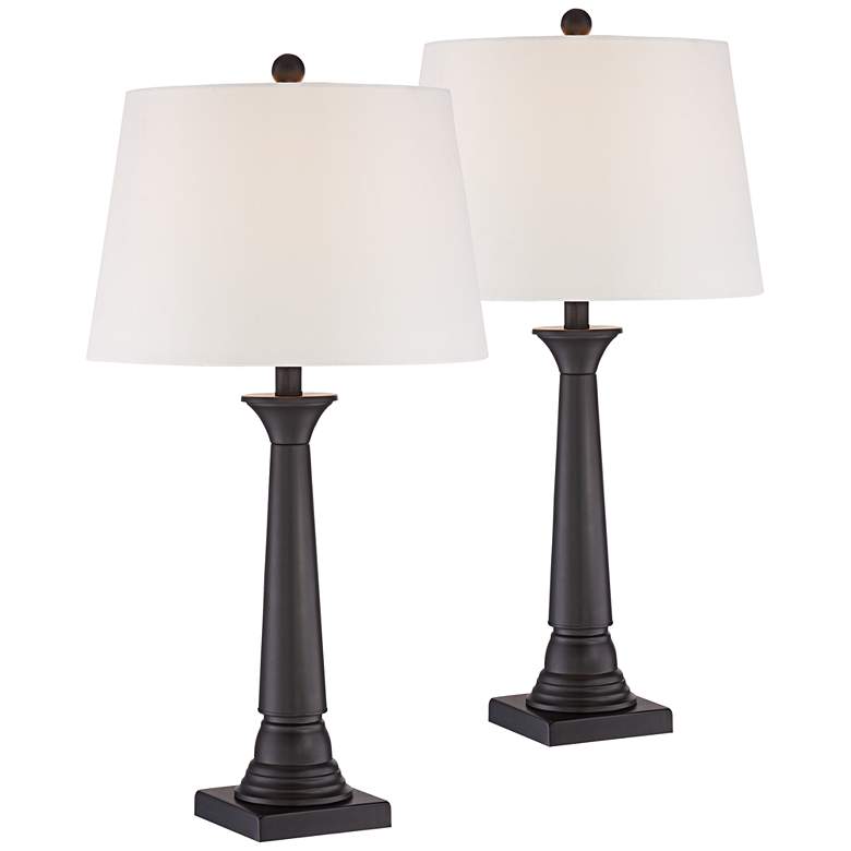 Image 2 360 Lighting Dolbey 28 inch High Bronze Column Lamps Set of 2 with Dimmers