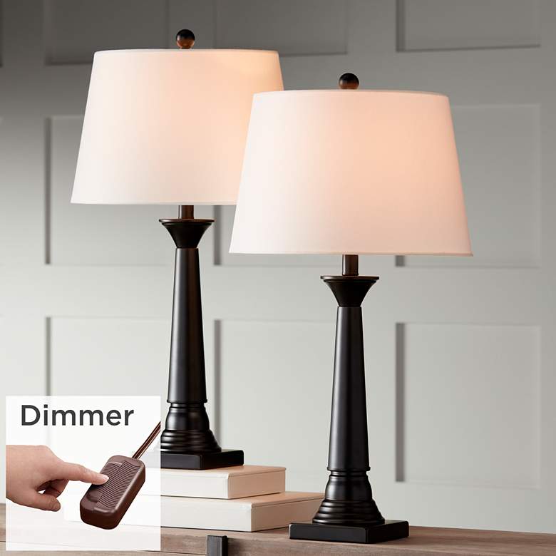 Image 1 360 Lighting Dolbey 28" High Bronze Column Lamps Set of 2 with Dimmers