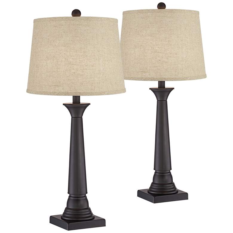 Image 1 360 Lighting Dolbey Bronze Tapered Column Burlap Linen Table Lamps Set of 2