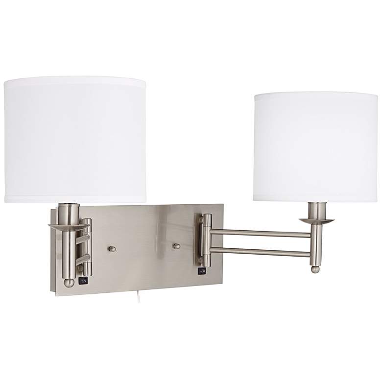 Image 1 360 Lighting Double Arm Twin Light Swing Arm Plug-In Wall Lamp