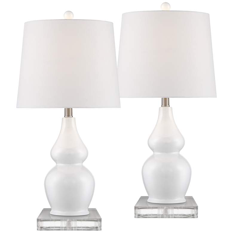 Image 1 360 Lighting Double Gourd 26 1/2" White Ceramic Lamps with Risers
