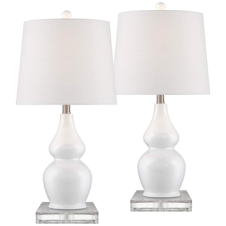 Image 1 360 Lighting Double Gourd White Ceramic Lamps Set of 2 with Acrylic Risers