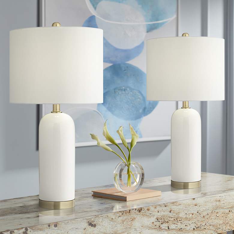 Image 1 360 Lighting Draper 26 inch High Modern White Ceramic Table Lamps Set of 2