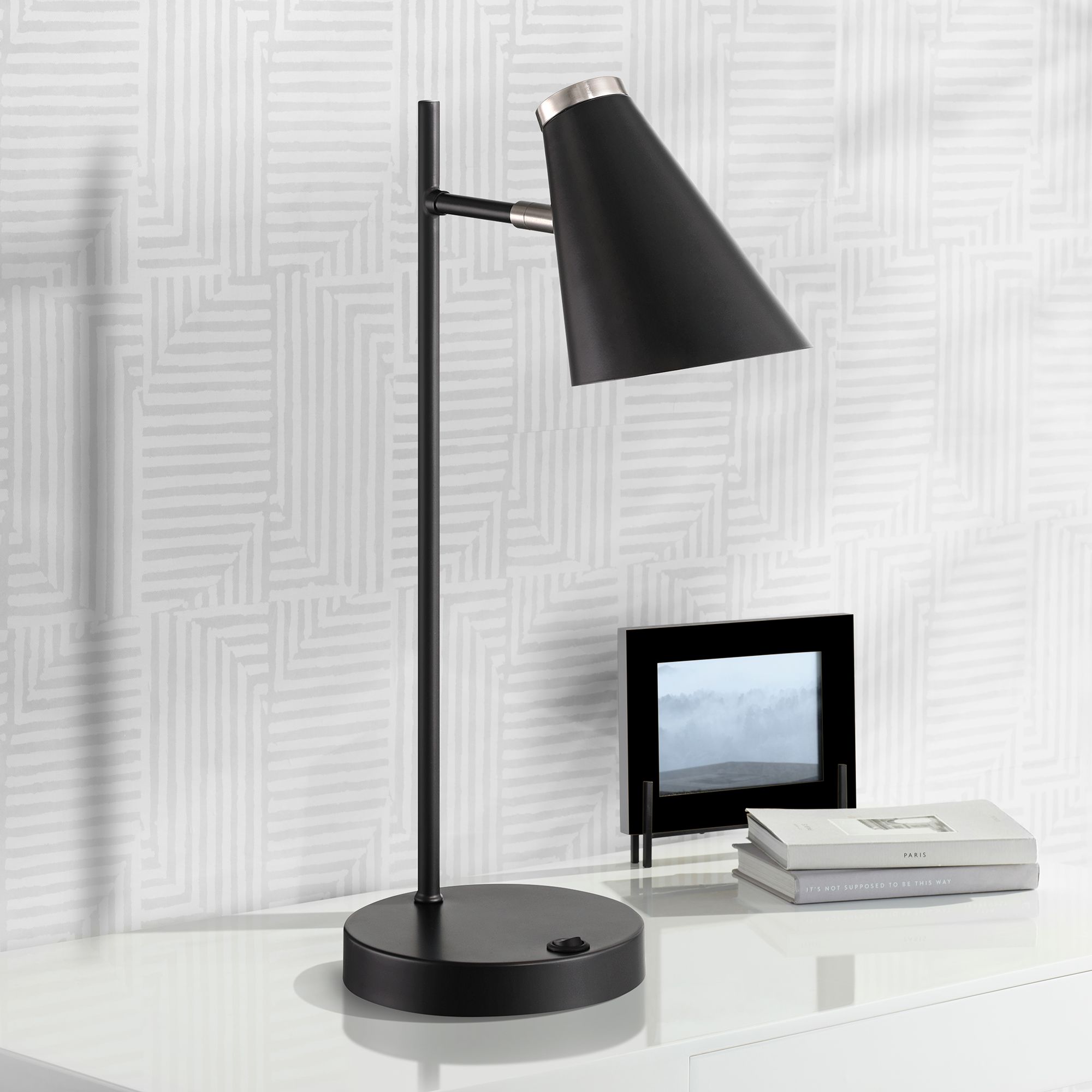 360 Lighting Duke 20 3/4" Nickel and Black Modern USB Lamps Set of 2