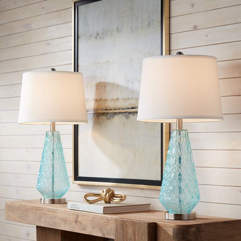 Image 7 360 Lighting Dylan 27 1/2" Blue Glass Coastal Modern Lamps Set of 2 more views
