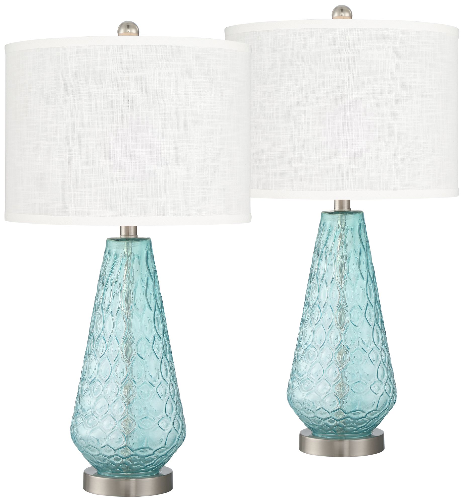 Blue glass table lamp deals with white shade