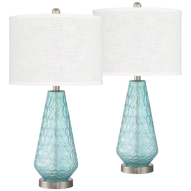 Image 1 360 Lighting Dylan 27 1/2" White Shade Blue Glass Table Lamps Set of 2