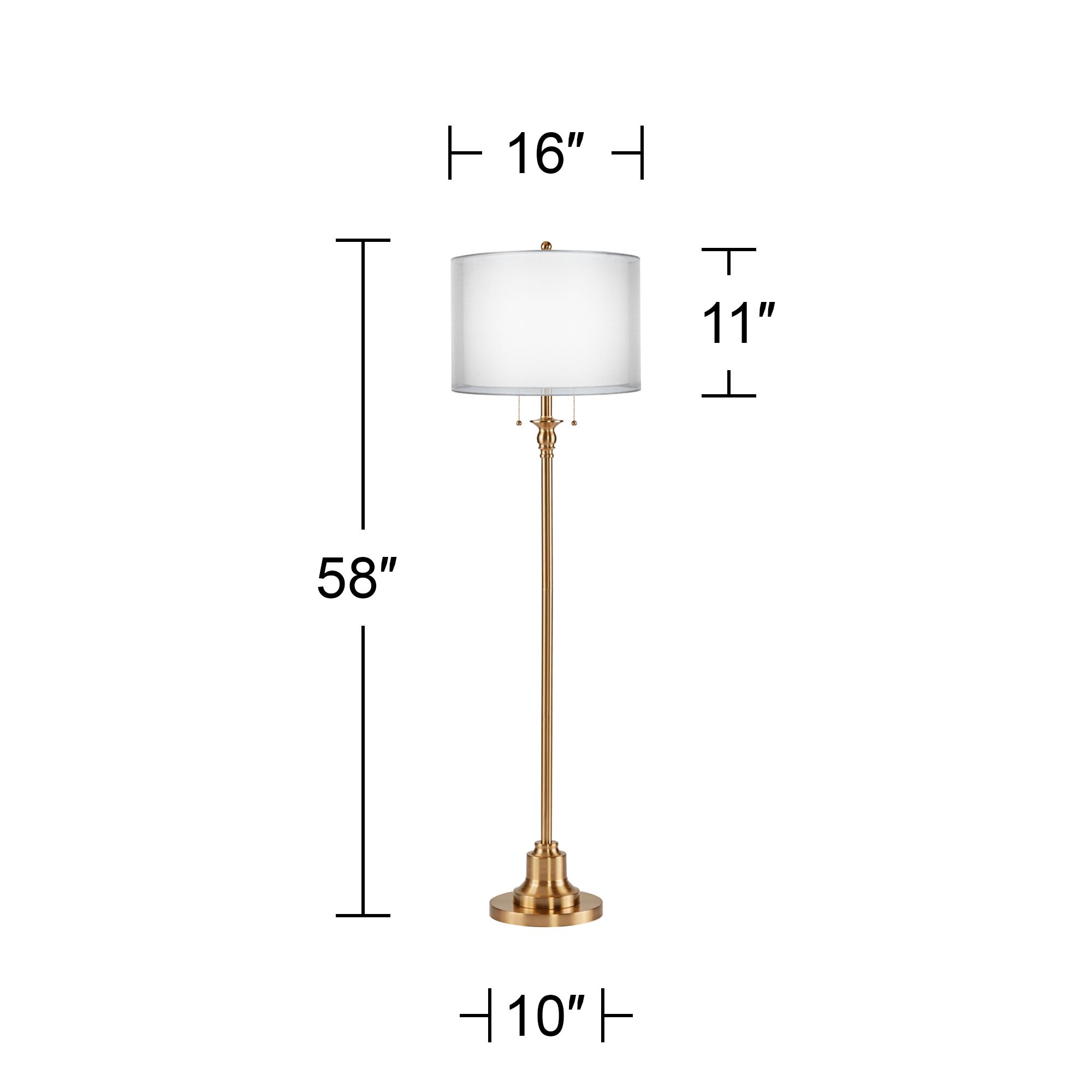 Image 5 360 Lighting Dyna 58" Antique Brass and Sheer Double Shade Floor Lamp more views