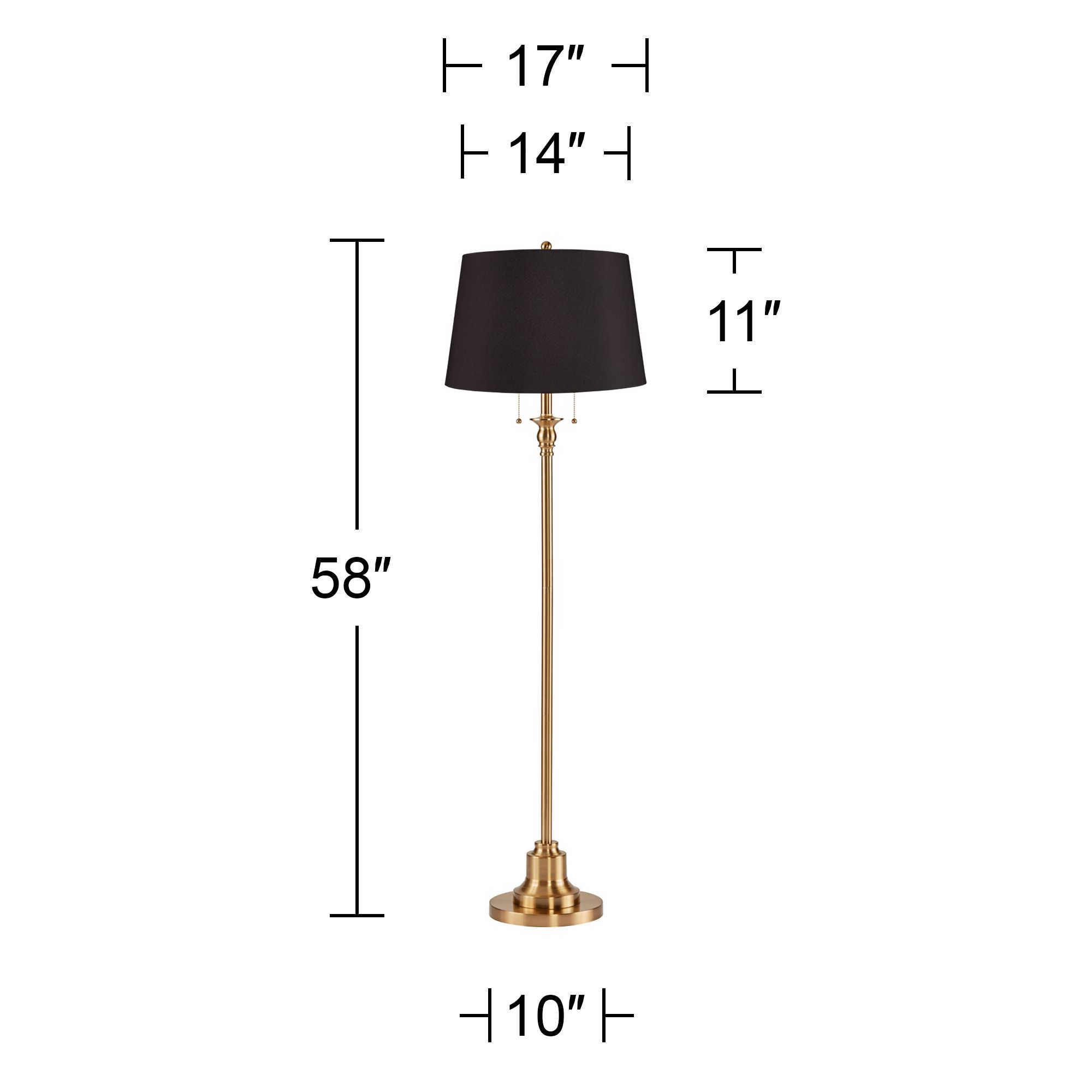 Image 5 360 Lighting Dyna 58" Antique Brass Black Faux Silk Shade Floor Lamp more views