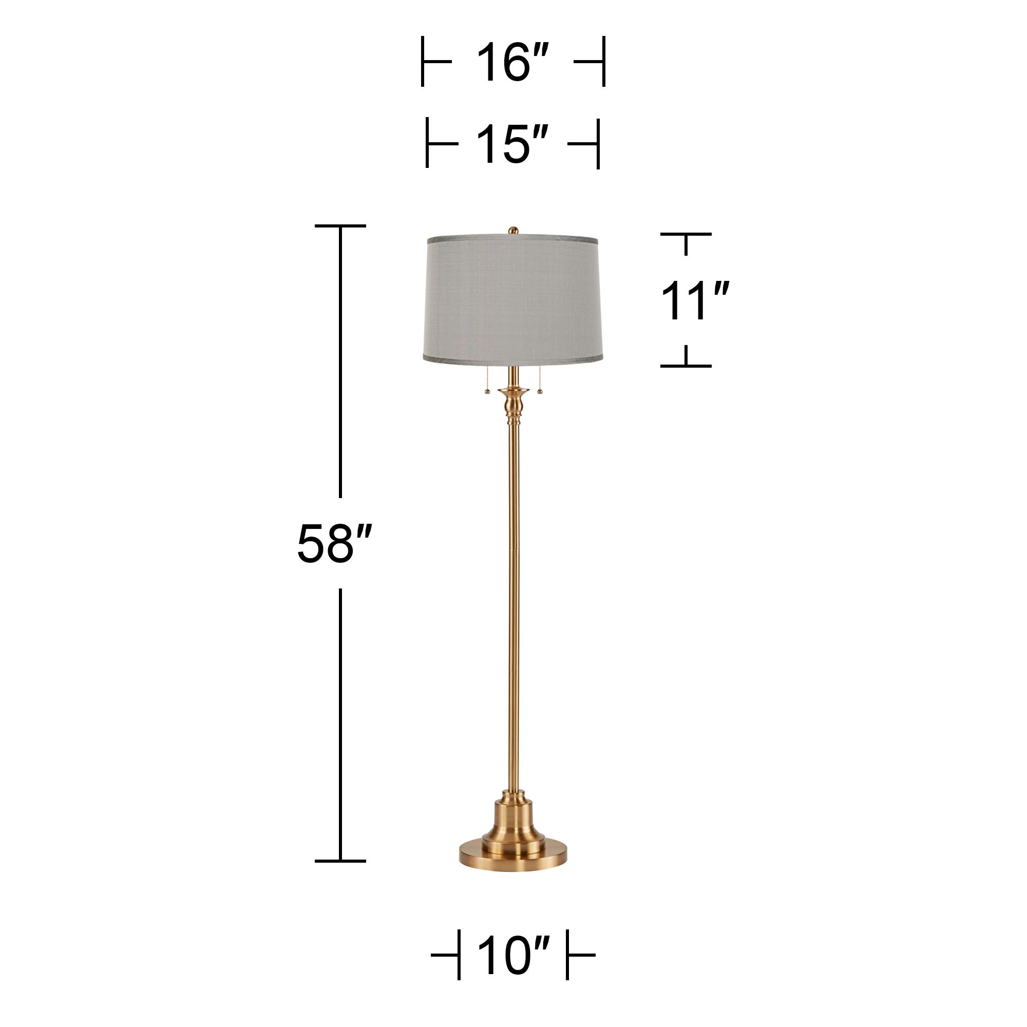 Image 5 360 Lighting Dyna 58" Antique Brass Gray Faux Silk Shade Floor Lamp more views