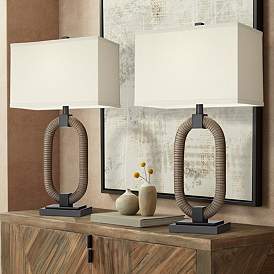 Image1 of 360 Lighting Egan 27 1/2" Ring Bronze and Stone Table Lamps Set of 2