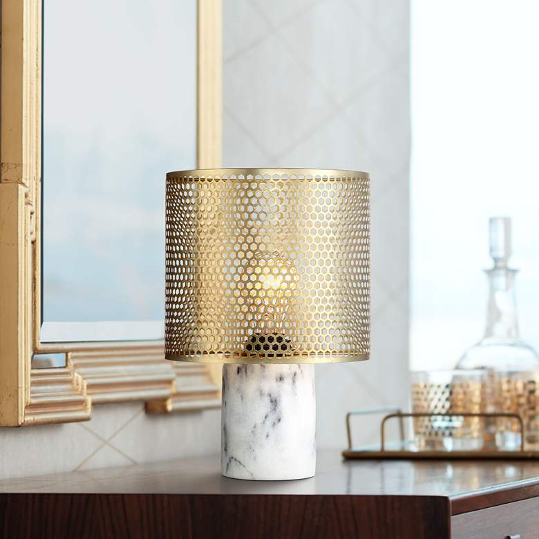 Image 1 360 Lighting Elijah 11 1/2" High Brass and Faux Marble Accent Lamp