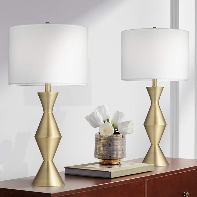 Image 1 360 Lighting Elka 28" High Brass Finish Modern Table Lamps Set of 2