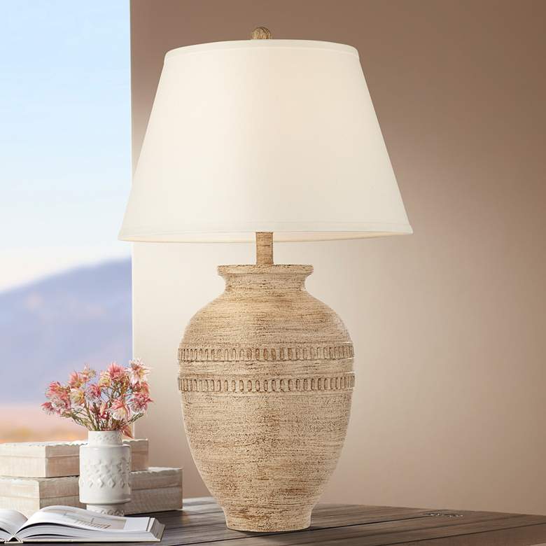 Image 1 360 Lighting Elko 27.6" Rustic Sandstone Jar Table Lamp