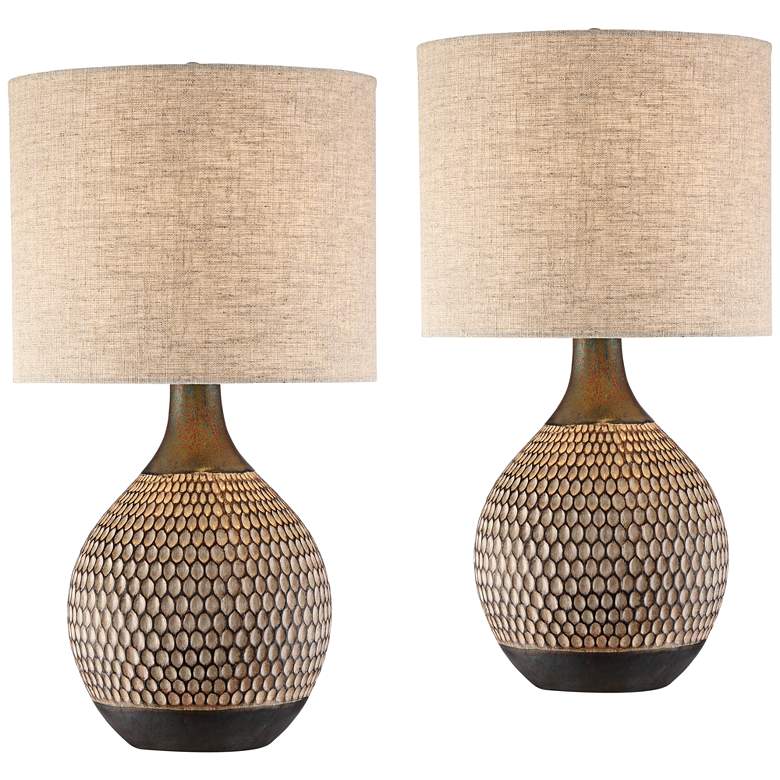 Image 2 360 Lighting Emma 21" Brown Ceramic Mid-Century Table Lamps Set of 2