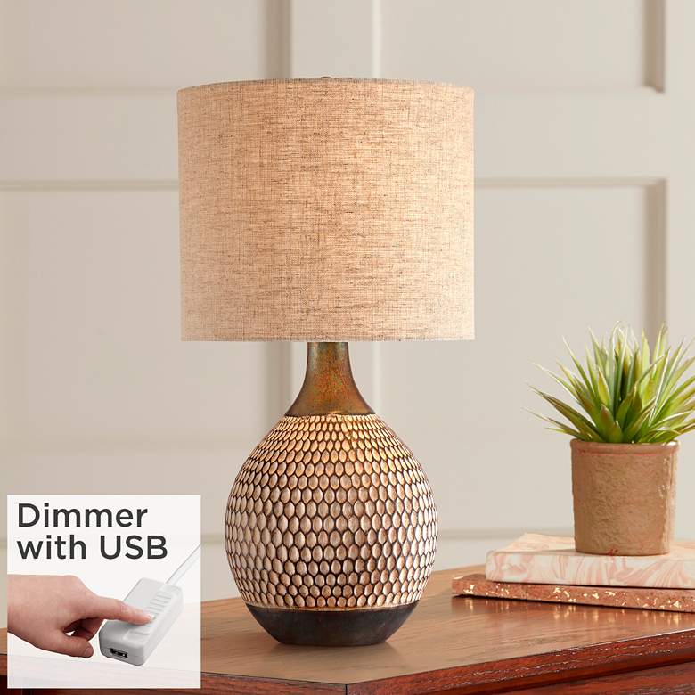 Image 1 360 Lighting Emma 21" Brown Ceramic Table Lamp with USB Dimmer