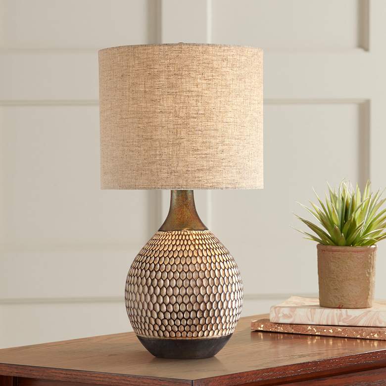 Image 1 360 Lighting Emma 21 inch Brown Ceramic Table Lamp with USB Dimmer