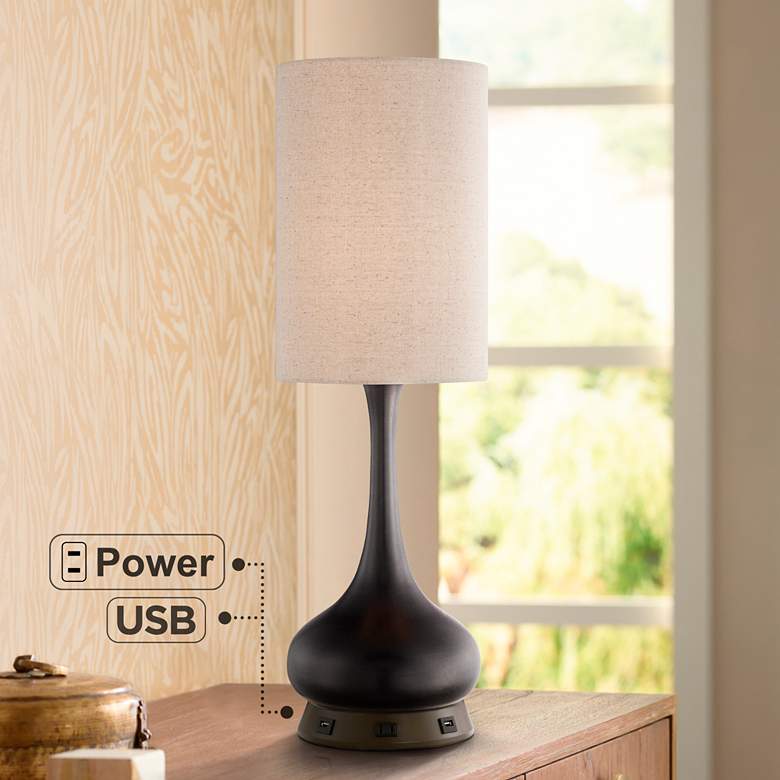 Image 1 360 Lighting Espresso Bronze Droplet Table Lamp with USB Workstation Base