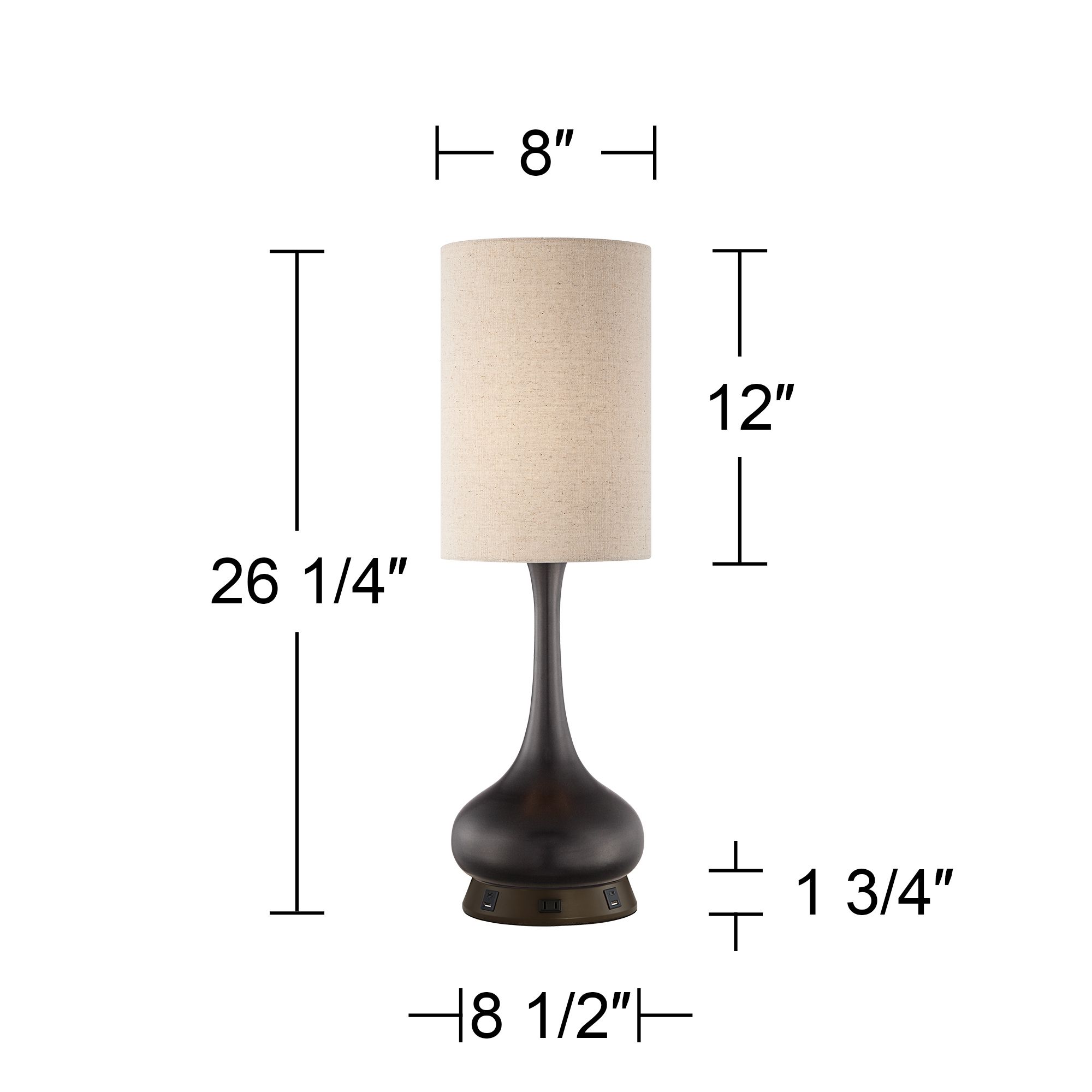 360 Lighting Espresso Bronze Droplet Table Lamp with USB Workstation Base