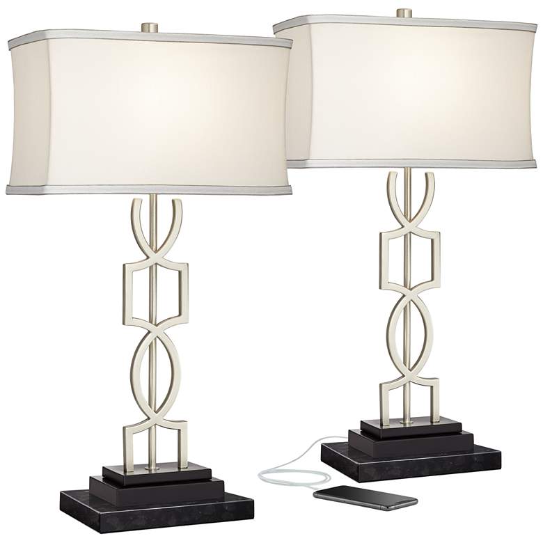Image 1 360 Lighting Evan 28 1/2" Modern USB Lamps Set of 2 with Marble Risers