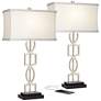 3_360 Lighting Evan 28 1/2" Nickel Modern Luxe USB Lamps Set of 2