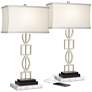 360 Lighting Evan Brushed Nickel Lamps with White Marble Risers Set of 2