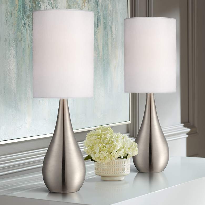 Image 1 360 Lighting Evans 21" Teardrop Brushed Nickel Table Lamps Set of 2