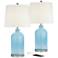 360 Lighting Fairlane Blue Glass USB Table Lamps Set of 2