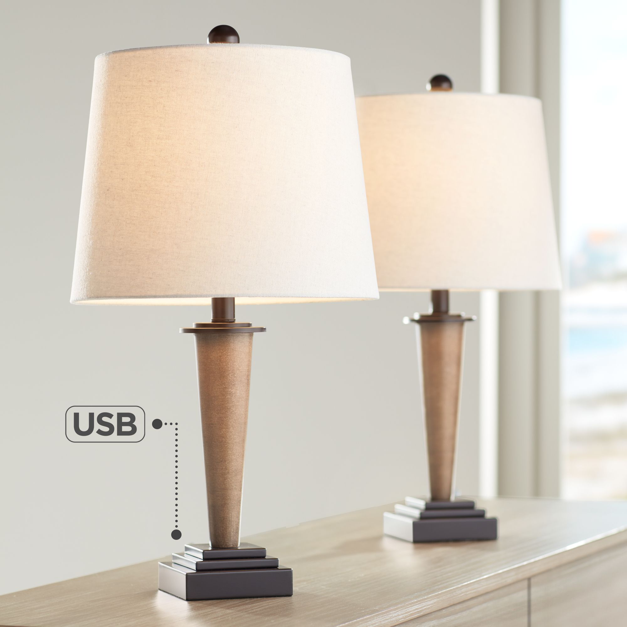 360 Lighting Fernbank 23 1/2" High Bronze USB Table Lamps Set of 2