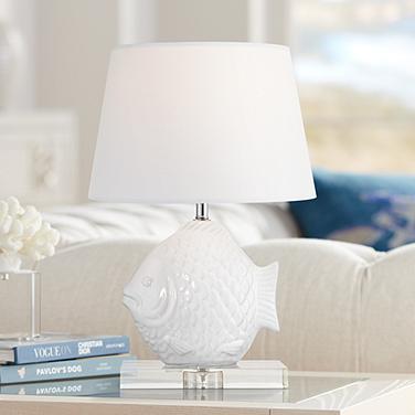 360 Lighting Finely 13 1/2" High Tropical Fish White Ceramic Lamp