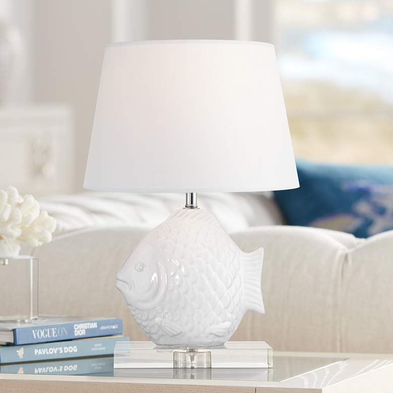 Image 1 360 Lighting Finely 13 1/2" High Tropical Fish White Ceramic Lamp